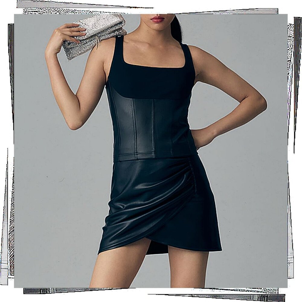 Black Mixed Fabric & Faux Leather Corset Tank (XS) by Maeve